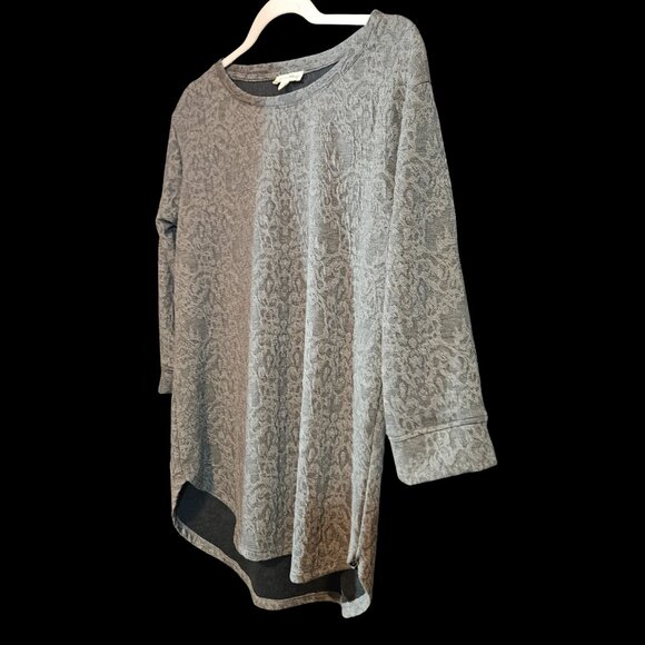 Jane & Delancey Gray Animal Print Tunic Top with Sheer Hem Size Medium - Picture 2 of 6